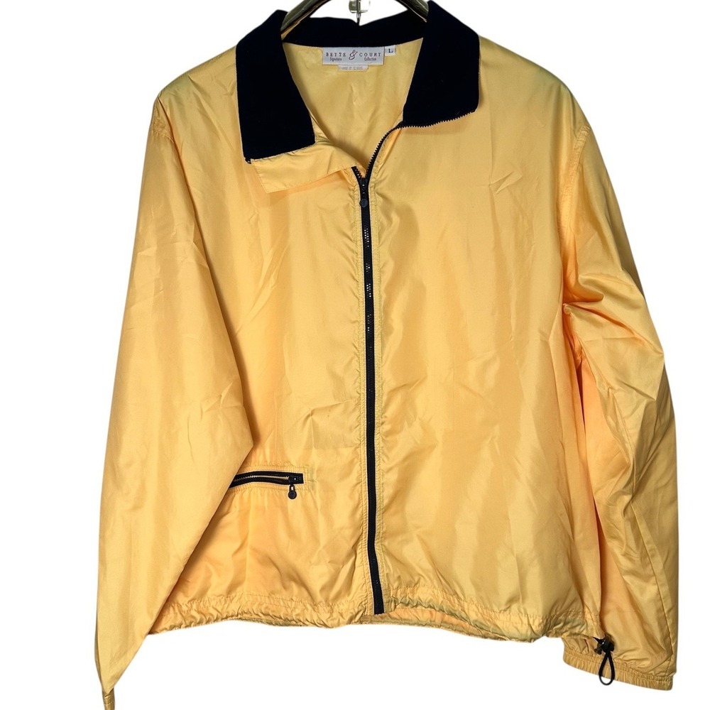 Bette & Court Windbreaker Jacket Womens Large Yellow Navy Blue‎ Full Zip